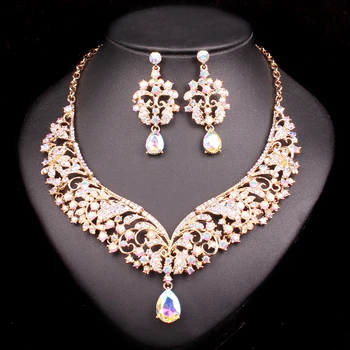 Fashion Gold Color Plated Necklace Earrings Sets Bridal Jewelry Sets Crystal Party Wedding Costume Brides Accessories Decoration
Fashion Gold Color Plated Necklace Earrings Sets Bridal Jewelry Sets Crystal Party Wedding Costume Brides Accessories Decoration