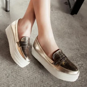 Fashion Street Gold +Silver Eevator Platform Shoes For Women Pu Leather Casual Comfort Loafers Creepers Platform Flat Shoes 122
Fashion Street Gold +Silver Eevator Platform Shoes For Women Pu Leather Casual Comfort Loafers Creepers Platform Flat Shoes 122
