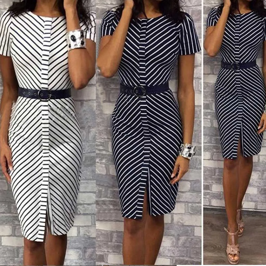 2019 Summer Women Dress Elegant Business office Stripe Print Midi Dress Short Sleeve O Neck Bodycon Dress vestidos mujer
2019 Summer Women Dress Elegant Business office Stripe Print Midi Dress Short Sleeve O Neck Bodycon Dress vestidos mujer
