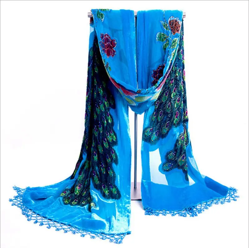 Free Shipping!!! Hot Sale Women's Handbeaded Rectangle Silk Velvet Shawl/Scarf Peacocks SH-0011
Free Shipping!!! Hot Sale Women's Handbeaded Rectangle Silk Velvet Shawl/Scarf Peacocks SH-0011