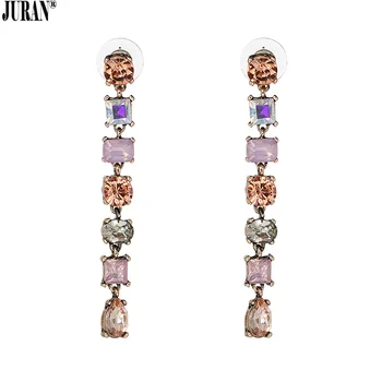 2 Colors Romantic Rainbow Long Dangle Earrings For Women Geometric Trendy Crystal Drops Brincos JURAN Fashion Jewelry