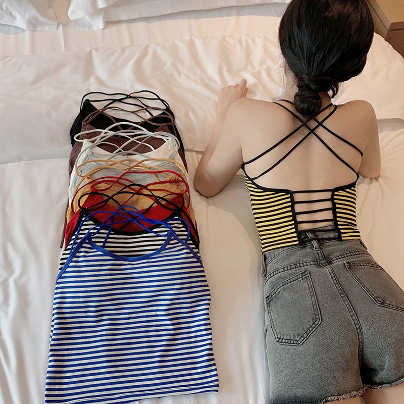 Girls Sexy Striped Short Camis Tops With Seperated Pads Women Crossed Straps Padding Tanks Crop Tops For Female GT3655
Girls Sexy Striped Short Camis Tops With Seperated Pads Women Crossed Straps Padding Tanks Crop Tops For Female GT3655