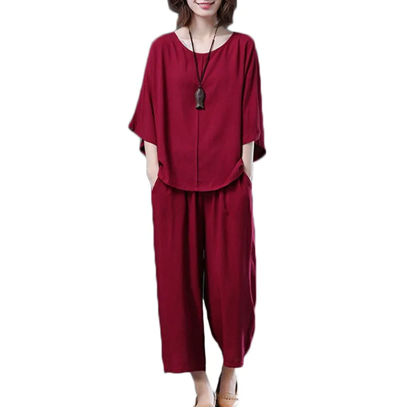 Plus size Women Suit Summer short-sleeved shirt + Wide leg pants two-piece Suits Women's Cotton linen Casual fashion Sets F007 
Plus size Women Suit Summer short-sleeved shirt + Wide leg pants two-piece Suits Women's Cotton linen Casual fashion Sets F007