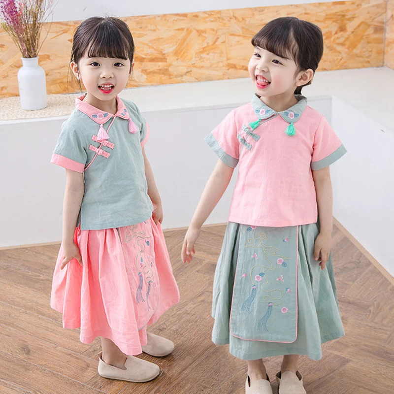 Lovely Chinese tradition Style Girls Han Fu 2PC Cotton Linen Sets New Summer Children Cheongsam Qipao Princess Dress
Lovely Chinese tradition Style Girls Han Fu 2PC Cotton Linen Sets New Summer Children Cheongsam Qipao Princess Dress