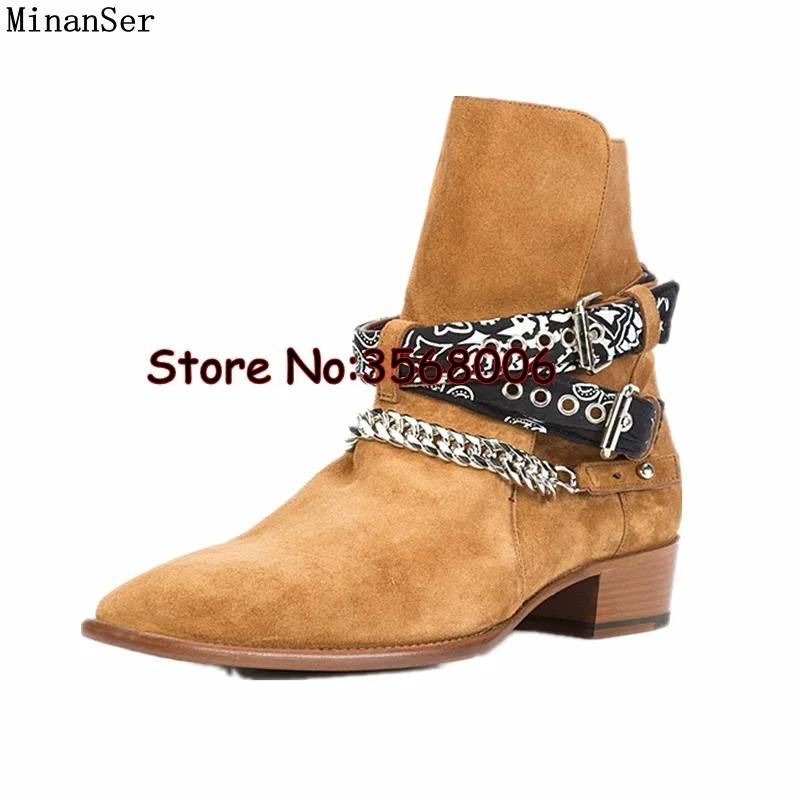 Metal Chain Buckle Strap Men Chelsea Boots Round Toe Slip-on Real Leather Suede High Quality Man Ankle Boots Shoes Low Heels
Metal Chain Buckle Strap Men Chelsea Boots Round Toe Slip-on Real Leather Suede High Quality Man Ankle Boots Shoes Low Heels