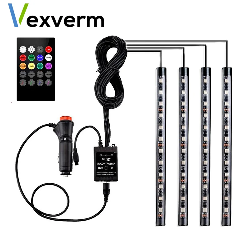 4pcs Car RGB LED Strip Interior Light Multicolor Music Atmosphere Sound Active Function LED Light Strip LED Lighting with Remote
4pcs Car RGB LED Strip Interior Light Multicolor Music Atmosphere Sound Active Function LED Light Strip LED Lighting with Remote