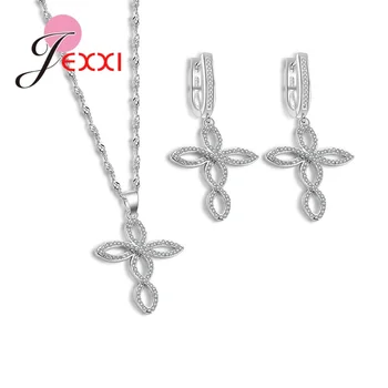Women Wedding Jewelry Sets Charm Crystal Crooked Cross Pendant Necklaces Earrings Sets Shininy 925 Sterling Silver Bijoux
Women Wedding Jewelry Sets Charm Crystal Crooked Cross Pendant Necklaces Earrings Sets Shininy 925 Sterling Silver Bijoux