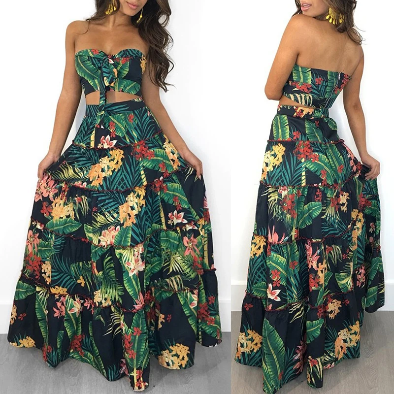 Women Two Piece Set Floral Print Bandeau Strapless Sleeveless Ruffle Tied High Waist Casual Boho Tracksuit Crop Top Skirt Set
Women Two Piece Set Floral Print Bandeau Strapless Sleeveless Ruffle Tied High Waist Casual Boho Tracksuit Crop Top Skirt Set