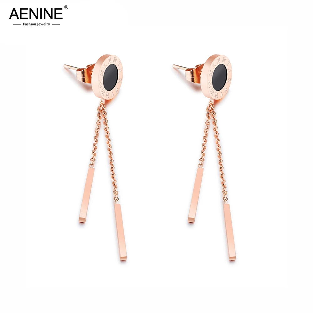 AENINE Trendy Rose Gold Color Titanium Stainless Steel Stud Earrings For Women Roman Numeral Black Acrylic Disc Earrings AE17079
AENINE Trendy Rose Gold Color Titanium Stainless Steel Stud Earrings For Women Roman Numeral Black Acrylic Disc Earrings AE17079