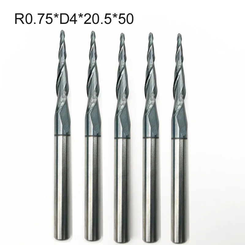 5pcs/lot R0.75*D4*20.5*50L*2F HRC55 Tungsten Solid Carbide 4mm Ball Nose End Mills Router Bits cnc
5pcs/lot R0.75*D4*20.5*50L*2F HRC55 Tungsten Solid Carbide 4mm Ball Nose End Mills Router Bits cnc