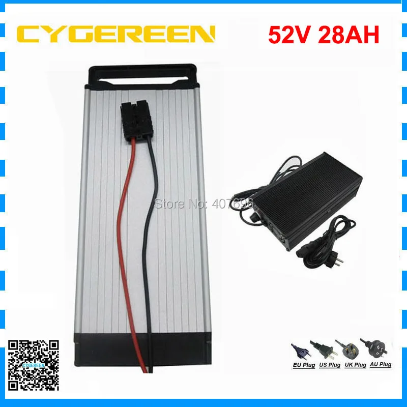 

Free customs fee 2500W 52V lithium battery 52V electric bike battery 51.8V 28AH use 35E 3500MAH cells 50A BMS with 4A Charger