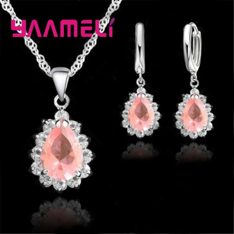 925 Sterling Silver Earrings Necklace Sets Pink/Blue/Gray/Red/Green/Purple Drops Water The Crystal For Women Wedding
925 Sterling Silver Earrings Necklace Sets Pink/Blue/Gray/Red/Green/Purple Drops Water The Crystal For Women Wedding