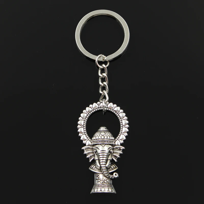 

Fashion 30mm Key Ring Metal Key Chain Keychain Jewelry Antique Silver Bronze Plated Ganesha elephant buddha 50x28mm Pendant