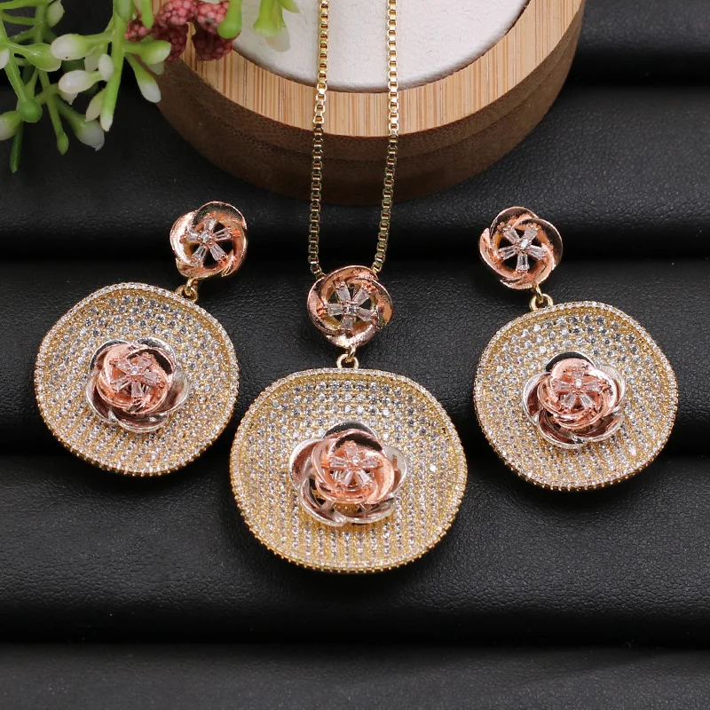 LanRuiSha Jewelry Set Trendy Elegant Petunia Round Micro Paved Cubic Zircon Necklace with Earrings for Engagement Best Gifts
LanRuiSha Jewelry Set Trendy Elegant Petunia Round Micro Paved Cubic Zircon Necklace with Earrings for Engagement Best Gifts