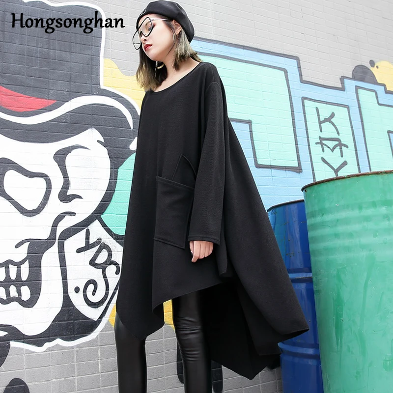 Hongsonghan 2018 New spring Basic irregular big pocket loose show full sleeve solid color T-shirt women fashion tops tide
Hongsonghan 2018 New spring Basic irregular big pocket loose show full sleeve solid color T-shirt women fashion tops tide