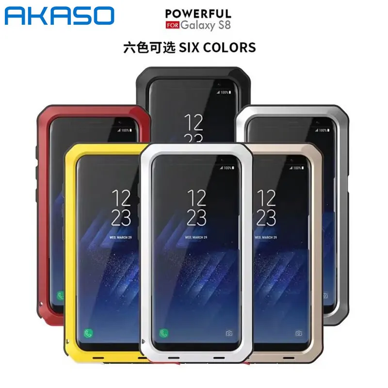 AKASO 360 Full Cover Luxury Doom Armor Shock Metal Aluminum cell phone case For Samsung Galaxy S6 S7 S8 Plus Edge |