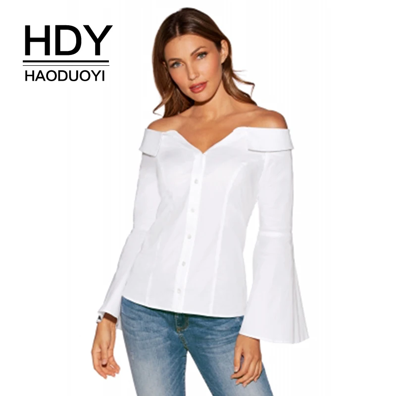 HDY Haoduoyi Simple Temperament Word Collar Off-shoulder Trumpet Sleeve Princess Stitched Slim Front Button White Shirt
HDY Haoduoyi Simple Temperament Word Collar Off-shoulder Trumpet Sleeve Princess Stitched Slim Front Button White Shirt