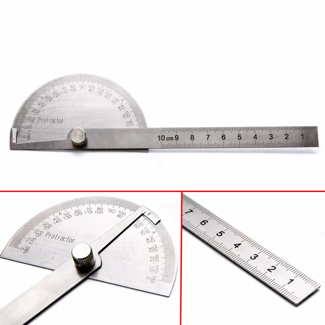 1pc 180 Degree Protractor Angle Ruler Stainless Steel Measuring Tool 198x53x14mm For Woodworking