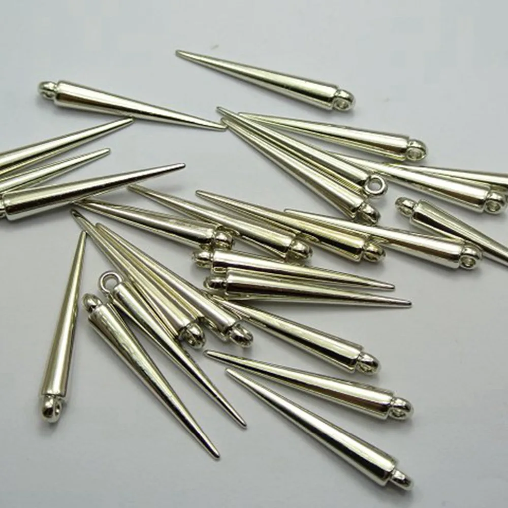200 Silver Tone Metallic Acrylic Spike Charm 24X5mm For Basketball Wives Earrings
200 Silver Tone Metallic Acrylic Spike Charm 24X5mm For Basketball Wives Earrings