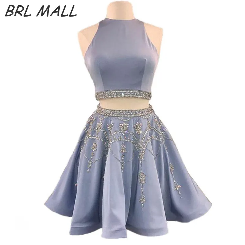 Sparkly Beaded Crystal Light Blue Two Pieces Homecoming Dresses Key Hole Back 2018 short graduation dress Satin Mini Prom Dress
Sparkly Beaded Crystal Light Blue Two Pieces Homecoming Dresses Key Hole Back 2018 short graduation dress Satin Mini Prom Dress