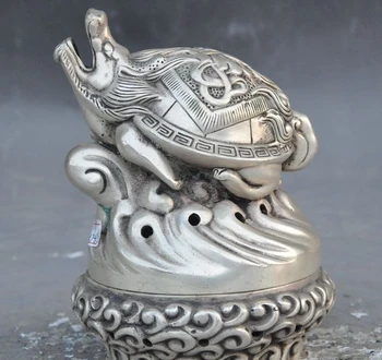 6" marked china silver Fengshui dragon turtle beast statue Incense burner Censer
6" marked china silver Fengshui dragon turtle beast statue Incense burner Censer