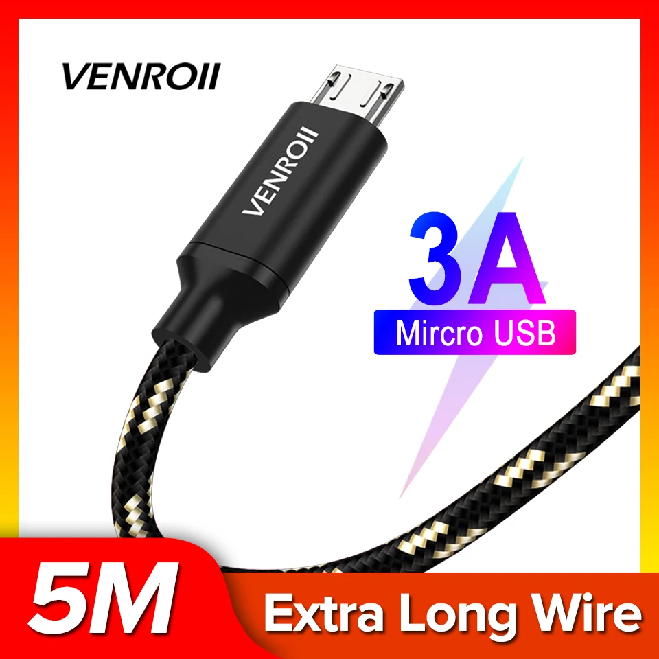 Venroii Micro USB Cable for Samsung A7 S7 Xiaomi Redmi Note 5 6 Pro Huawei Honor 8X 9 Mobile Phone Fast Charging Data Sync Kable
Venroii Micro USB Cable for Samsung A7 S7 Xiaomi Redmi Note 5 6 Pro Huawei Honor 8X 9 Mobile Phone Fast Charging Data Sync Kable