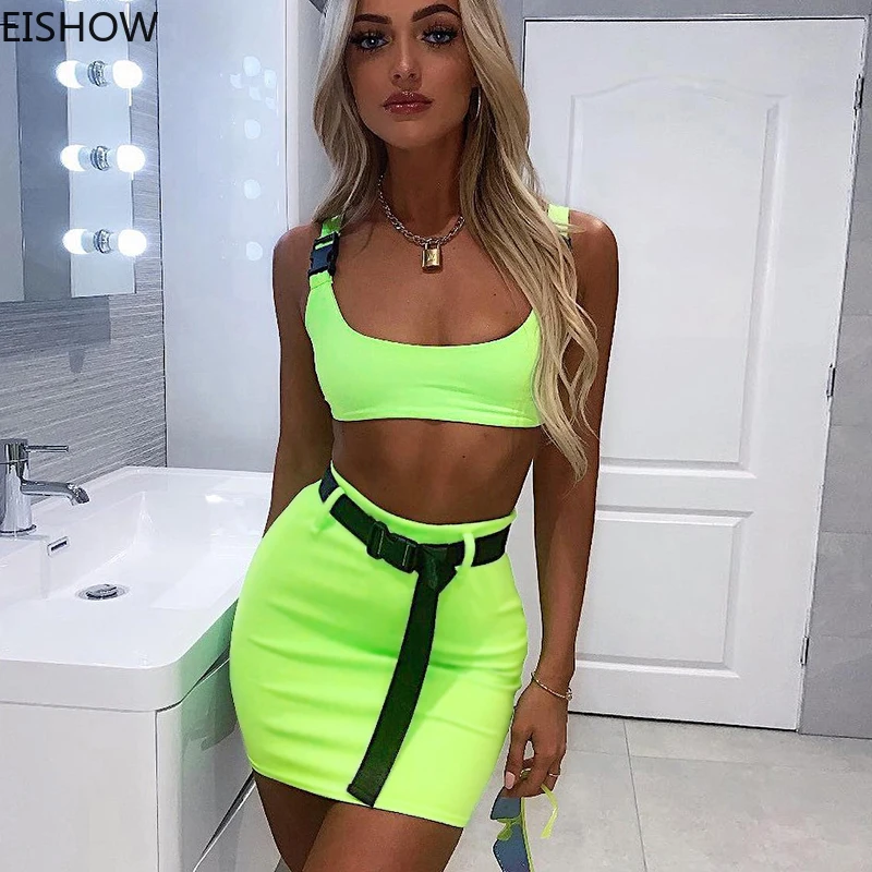 EISHOW Women 2Pcs Outfit Set Casual Tracksuits Short Sleeves Bodycon Buckle Crop Top Short Bodycon Skirt Sports Suit Neon Green
EISHOW Women 2Pcs Outfit Set Casual Tracksuits Short Sleeves Bodycon Buckle Crop Top Short Bodycon Skirt Sports Suit Neon Green