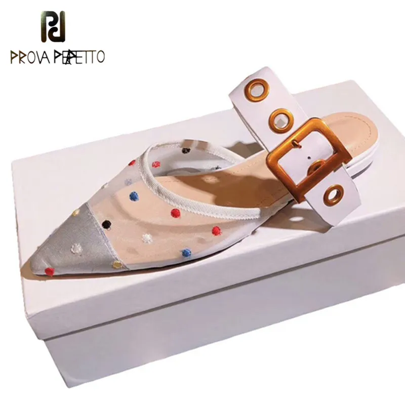 Prova Perfetto Pointed toe slippers falt heel colorful dot point decor air mesh sandals belt buckled mules summer shoes loafers
Prova Perfetto Pointed toe slippers falt heel colorful dot point decor air mesh sandals belt buckled mules summer shoes loafers