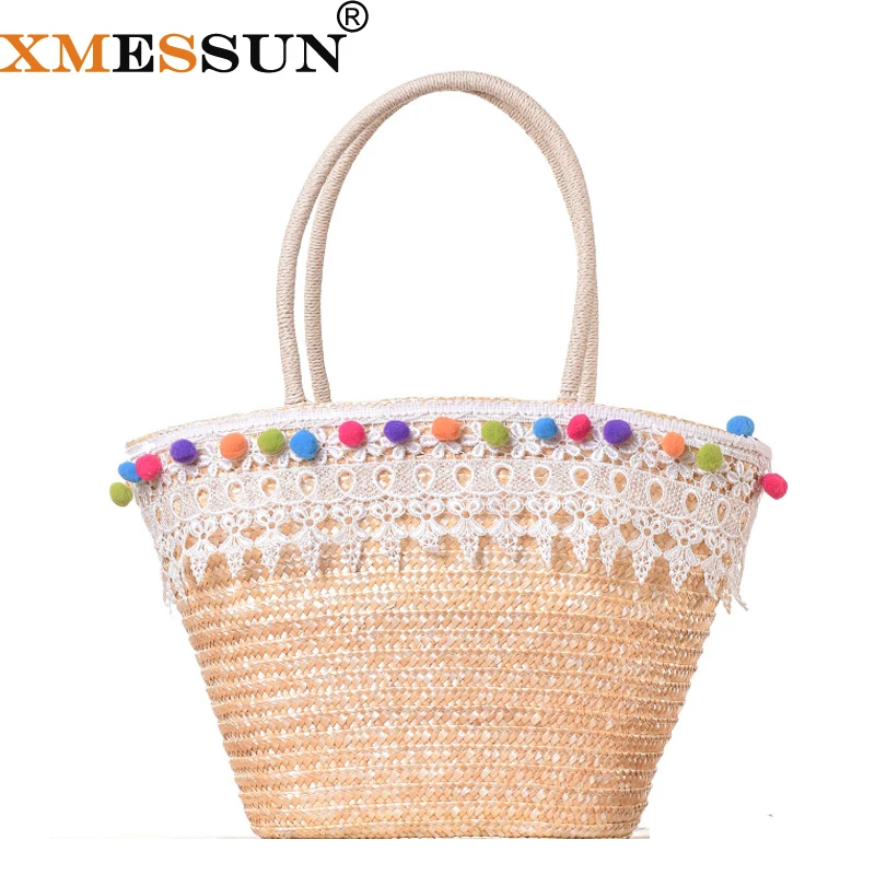 XMESSUN 2018 Knitted Straw Bag Summer Lace Ball Bohemia Fashion Women's Handbags Casual Shoulder Bags Beach Bag Big Tote Bag C22
XMESSUN 2018 Knitted Straw Bag Summer Lace Ball Bohemia Fashion Women's Handbags Casual Shoulder Bags Beach Bag Big Tote Bag C22