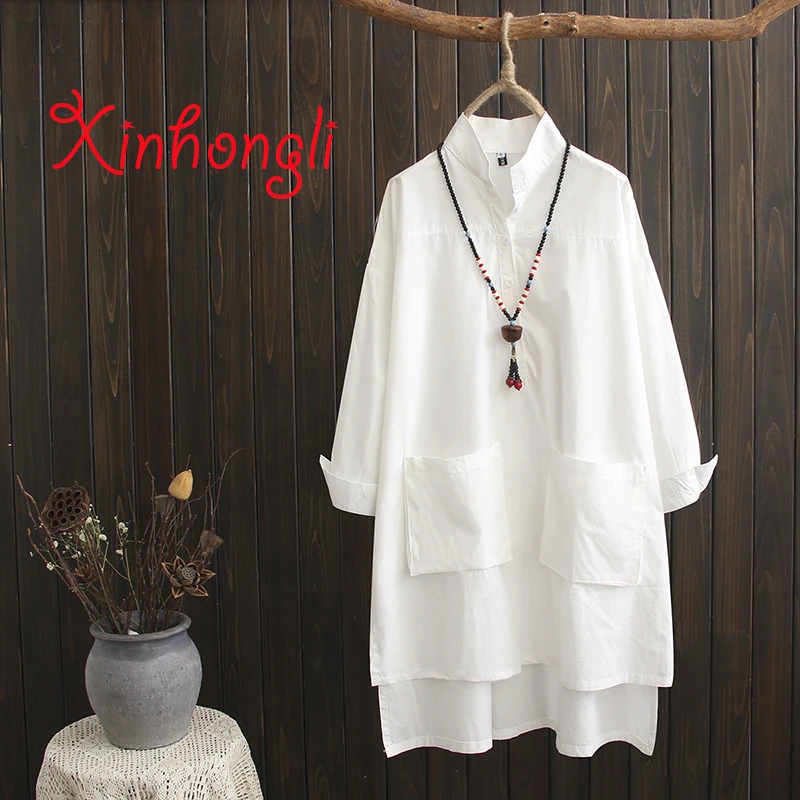 Plus size cotton stand collar long white blouse 2019 spring casual pockets ladies drop shoulder sleeve loose shirts female
Plus size cotton stand collar long white blouse 2019 spring casual pockets ladies drop shoulder sleeve loose shirts female