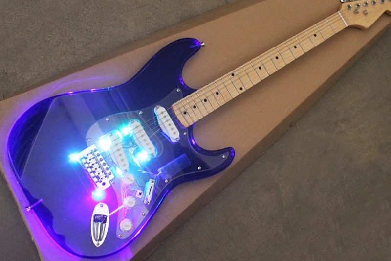 Blue Acrylic Glass Electric Guitar with Colorful Lights,3S Pickups,Maple Fretboard,Chrome Hardwares,offering customized services
Blue Acrylic Glass Electric Guitar with Colorful Lights,3S Pickups,Maple Fretboard,Chrome Hardwares,offering customized services