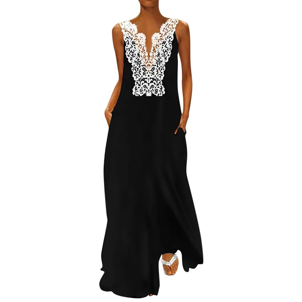 Summer New Beach Dress Women's European And American Sleeveless Dress Openwork Lace V-neck Maxi Dress Robe Vintage#YD1
Summer New Beach Dress Women's European And American Sleeveless Dress Openwork Lace V-neck Maxi Dress Robe Vintage#YD1