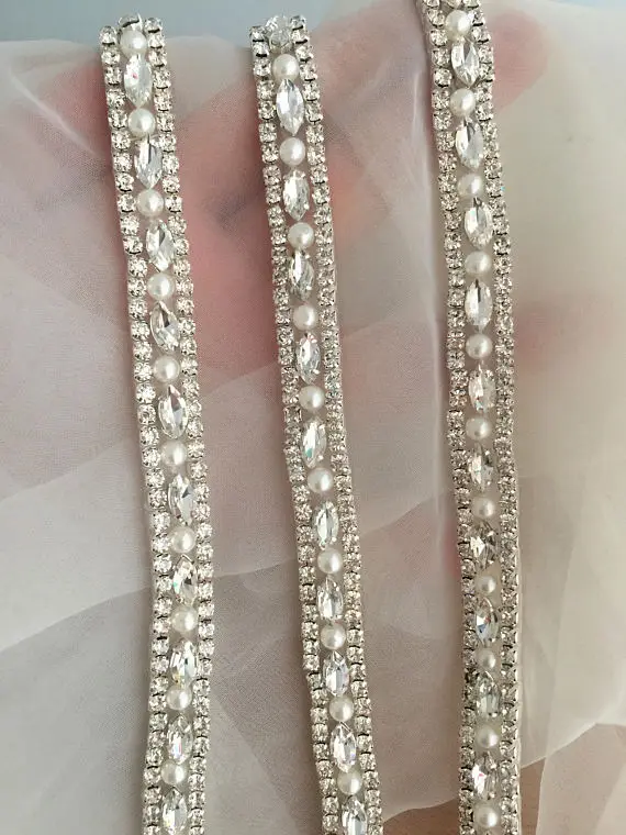 Thin rhinestone and crystal beaded lace trim for wedding belt, bridal sash, wedding gown straps ,bridesmaids belt,rhinestone
Thin rhinestone and crystal beaded lace trim for wedding belt, bridal sash, wedding gown straps ,bridesmaids belt,rhinestone