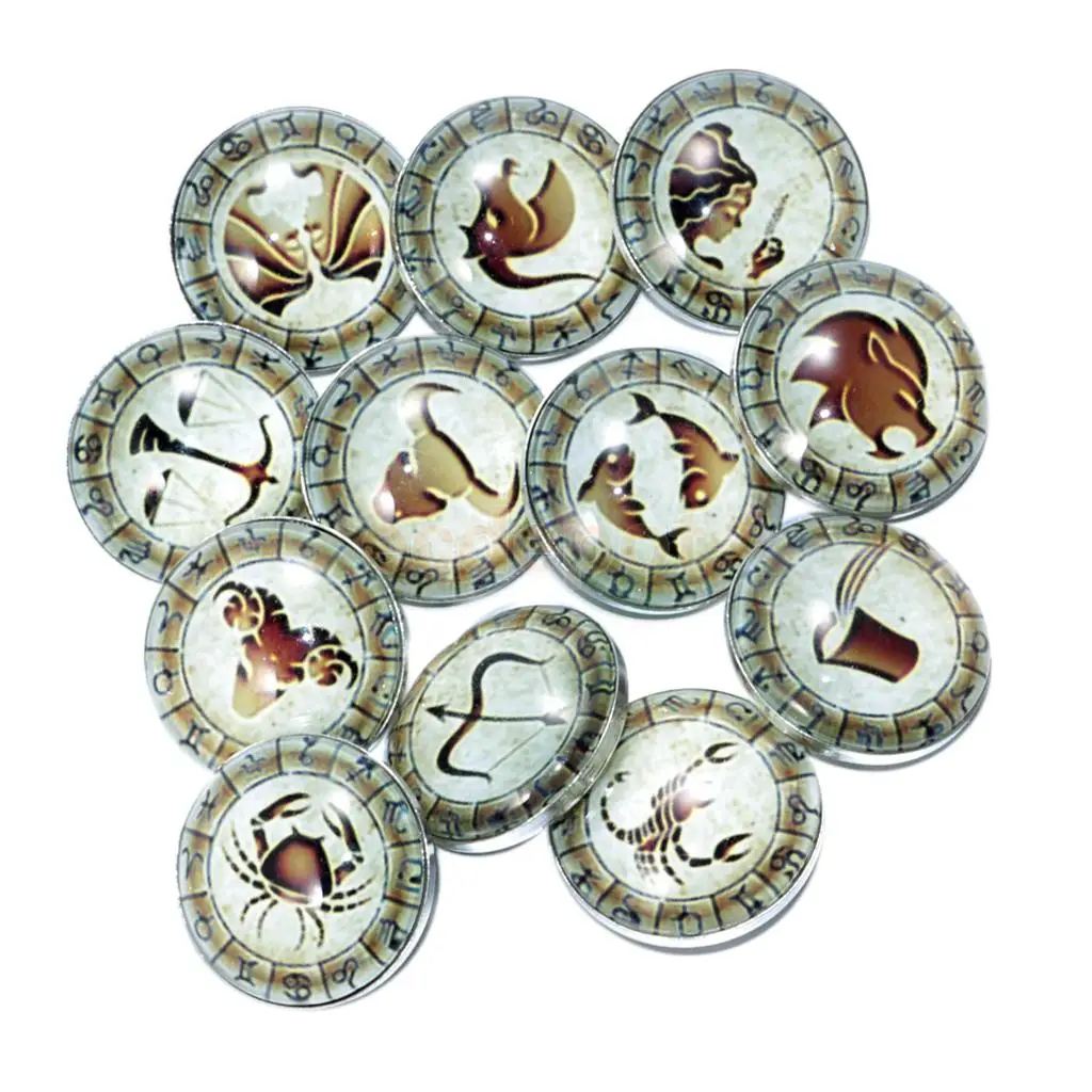 fityle 12 pieces Women/Men Fashion Zodiac Sign Bracelets Snap Button Jewelry Making Accessory Glass Cabochon Jewelry Making