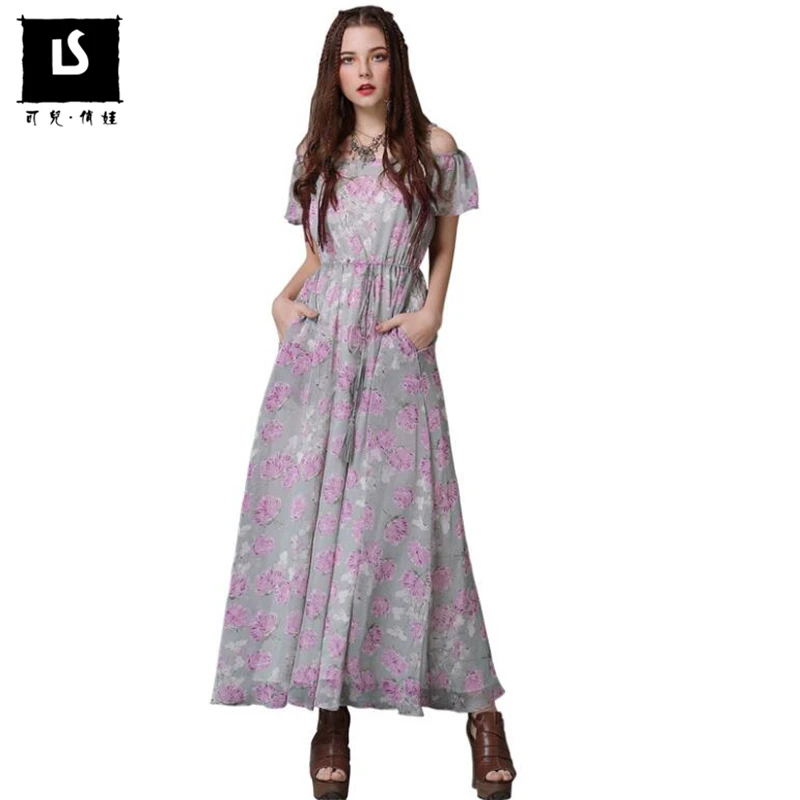 Chiffon Bohemia Dresses Summer Women Drawstring Slim Split design Dress Flowers Print Casual Sexy Slash neck Loose Long Dresses
Chiffon Bohemia Dresses Summer Women Drawstring Slim Split design Dress Flowers Print Casual Sexy Slash neck Loose Long Dresses