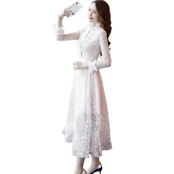 Spring Autumn Sweet Ruffles Solid Lace Dresses Female Butterfly Sleeve Hellow Out VestidoS Elegant Lady Stand Sucking Dress Z80
Spring Autumn Sweet Ruffles Solid Lace Dresses Female Butterfly Sleeve Hellow Out VestidoS Elegant Lady Stand Sucking Dress Z80