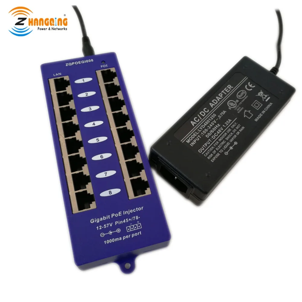 Passive 8 port PoE Power over Ethernet Injector 100/1000 Mbps for 8 Ubiquiti/Mikrotik, include 48Volt60Wwatt power adapter
Passive 8 port PoE Power over Ethernet Injector 100/1000 Mbps for 8 Ubiquiti/Mikrotik, include 48Volt60Wwatt power adapter
