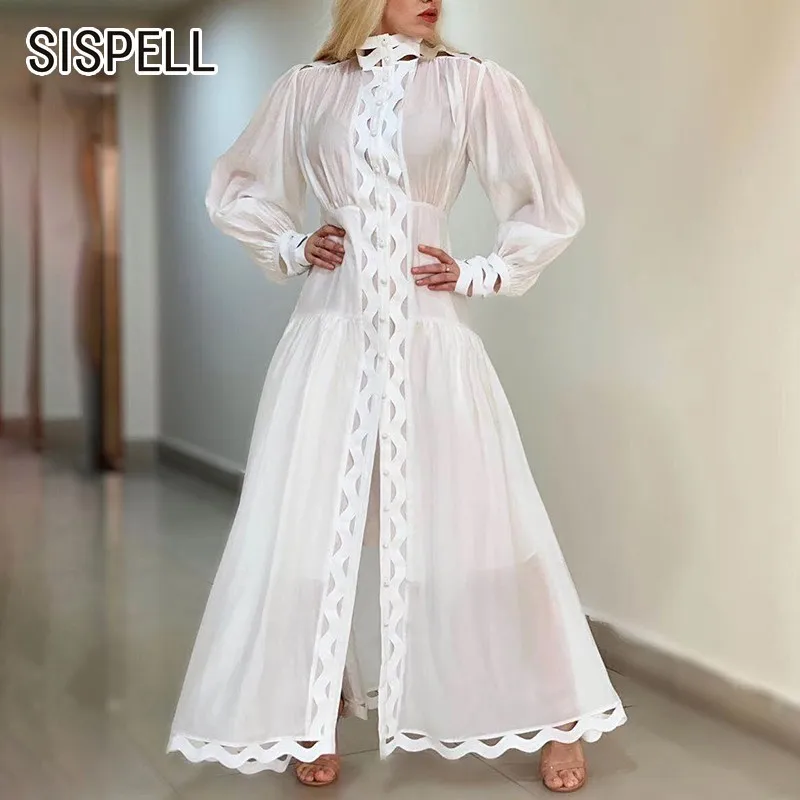 SISPELL A Line Hollow Out Dress Women Stand Collar Lantern Sleeve High Waist Floor-Length Dresses Female Fashion New Summer 2019
SISPELL A Line Hollow Out Dress Women Stand Collar Lantern Sleeve High Waist Floor-Length Dresses Female Fashion New Summer 2019