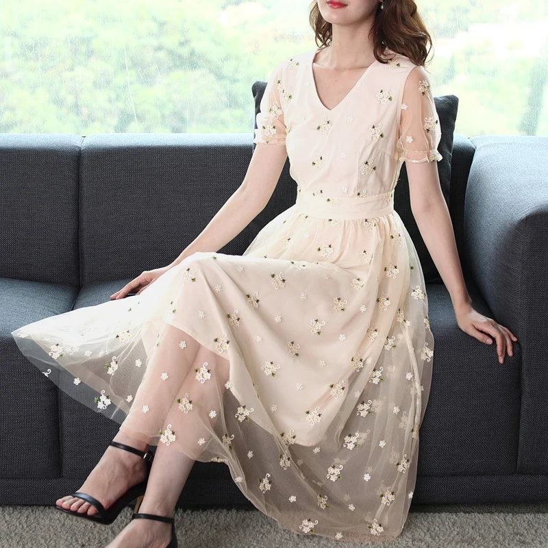 Pengpious women mesh dress embroidery short sleeves summer design plus size a line high waist dress
Pengpious women mesh dress embroidery short sleeves summer design plus size a line high waist dress