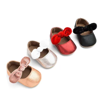 

0-18 Months Infant Baby Girl PU Leather Moccasins Newborn Princess Bowknot Crib Shoes Soft Soled Anti-slip Toddler First Walkers