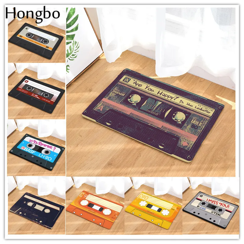 

Hongbo Vintage Entrance Anti-Slip Doormat Magnetic Casset Tape Mix Tape Carpet Bedroom Rug Decorative Stair Mat felpudo deurmat