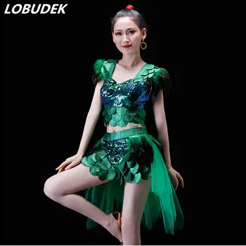 Green Blue Rose Silvery Red Feathers Sequins Top Skirt Female Modern Dance Stage Wear Jazz Performance Costume drum Team Clothes
Green Blue Rose Silvery Red Feathers Sequins Top Skirt Female Modern Dance Stage Wear Jazz Performance Costume drum Team Clothes