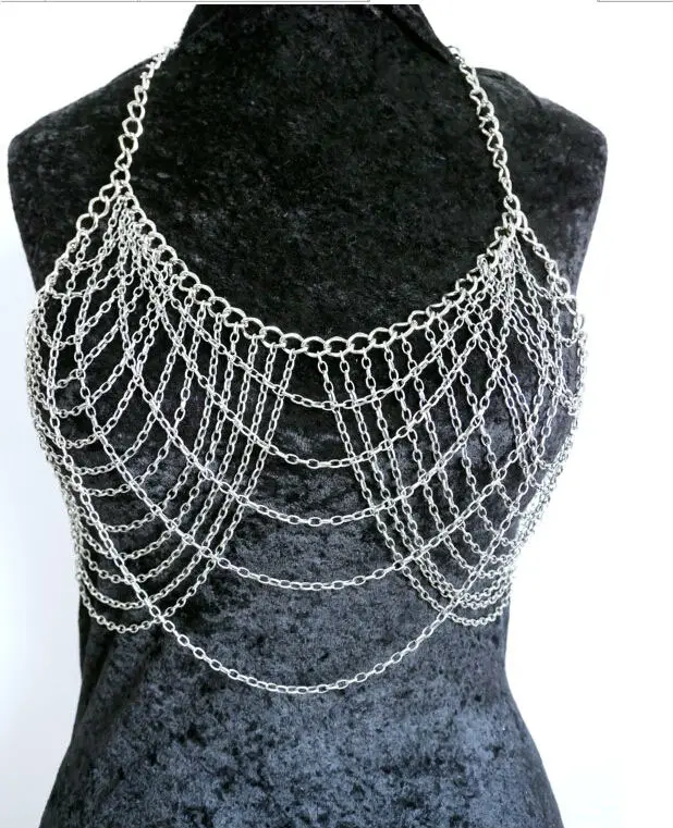 

HOT SALE! Free Shipping Fashion B663 Women Silver Chains Unique Design Layers Bra Chains Jewelry 2 Colors