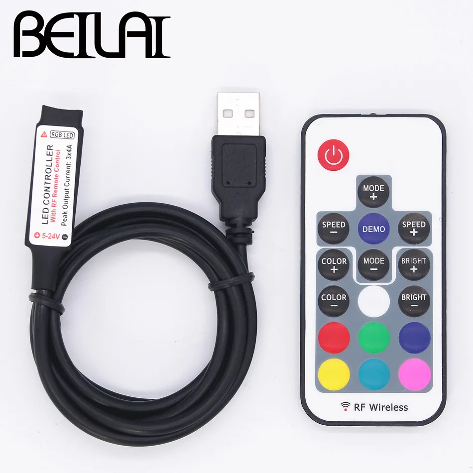 DC 5 в USB светодиодный RGB контроллер мини 17Key RF беспроводной пульт дистанционного