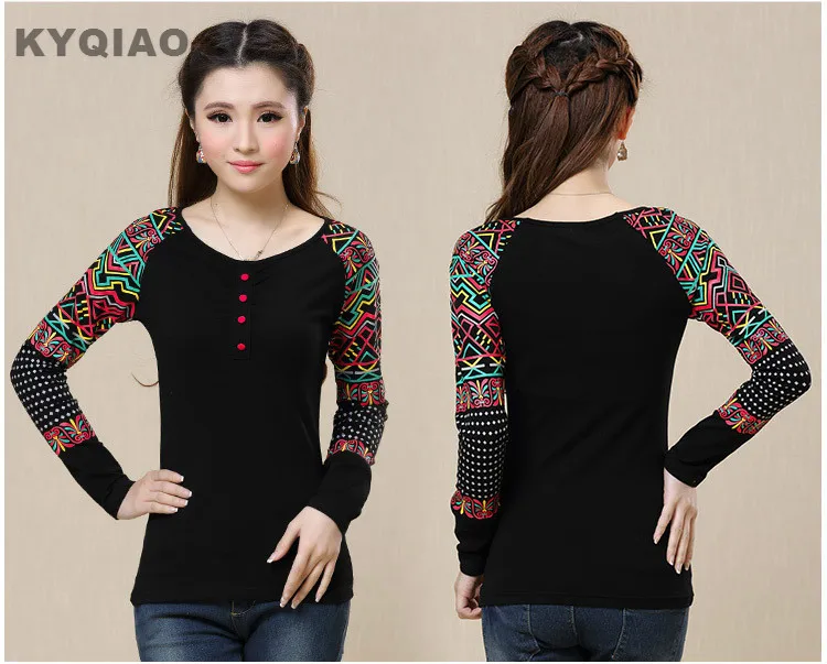 KYQIAO spring autumn tribe print backing t-shirt for women ethnic long sleeve base shirt undershirt buttons tee free shipping
KYQIAO spring autumn tribe print backing t-shirt for women ethnic long sleeve base shirt undershirt buttons tee free shipping
