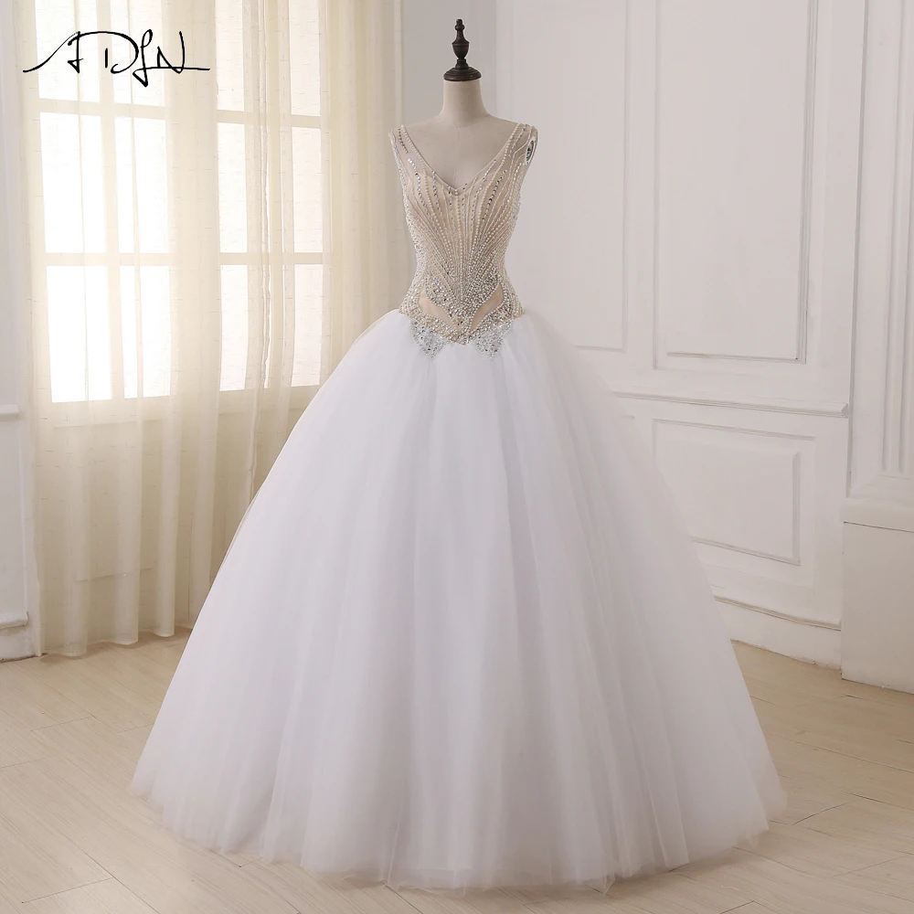 ADLN Wedding Dresses V-neck Sleeveless Sparkling Beading Sequins Floor Length Ball Gown Dress New Arrival | Свадьбы и торжества