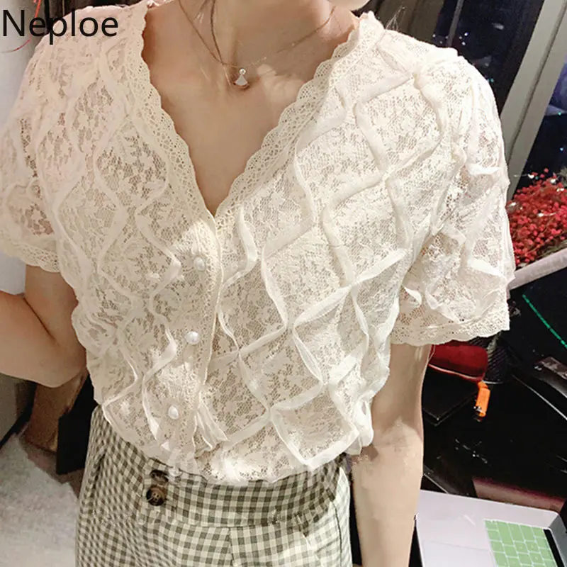 Neploe Korean Elegant Lace Blouse Shirt V-Neck Slim Feminine Blouses Women Short Sleeve Summer Ladies Tops Female Blusas 39147
Neploe Korean Elegant Lace Blouse Shirt V-Neck Slim Feminine Blouses Women Short Sleeve Summer Ladies Tops Female Blusas 39147