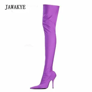JAWAKYE Sexy Stretch Satin Thigh High Boots Women Pointed Toe Thin High Heel Botas Women Slip On 2017 Popular Over The Knee Boot
JAWAKYE Sexy Stretch Satin Thigh High Boots Women Pointed Toe Thin High Heel Botas Women Slip On 2017 Popular Over The Knee Boot