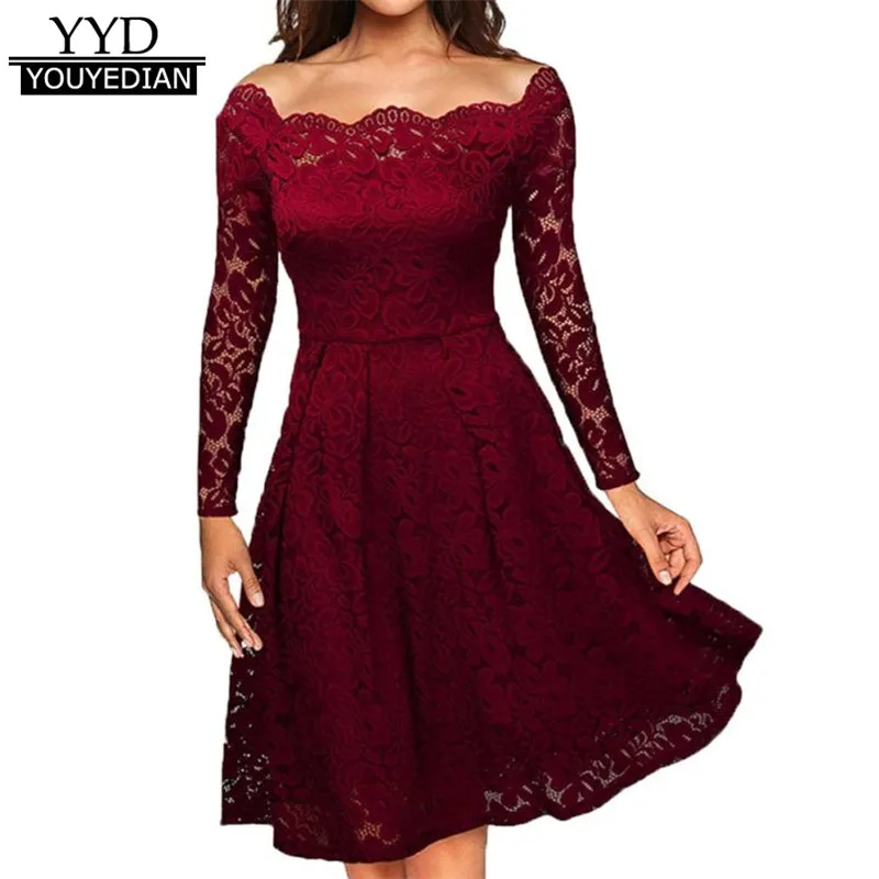Sexy Women Dresses 2019 New Year Vintage Evening Party Off Shoulder Lace Formal A-Line Knee-lenght Long Sleeve Dress vestido
Sexy Women Dresses 2019 New Year Vintage Evening Party Off Shoulder Lace Formal A-Line Knee-lenght Long Sleeve Dress vestido