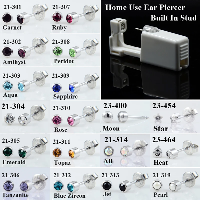 Sterile Dispos ble Home Use Safe&No Pain Ear Piercer device Cartilage Piercing Gun Kit Unit Built In CZ Birthstone Earring Stud
Sterile Dispos ble Home Use Safe&No Pain Ear Piercer device Cartilage Piercing Gun Kit Unit Built In CZ Birthstone Earring Stud